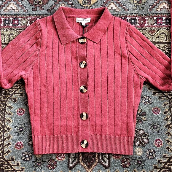 Beautiful Wide-Ribbed Rust-Color Crop Cardigan NWT Size S - Picture 7 of 16